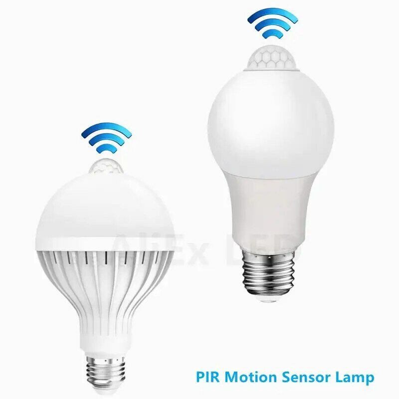 Bombillas LED con Sensor de movimiento PIR, luz nocturna de amanecer, atardecer, escalera, camino, pasillo, lámparas de emergencia, 12W, 15W, 18W, 20W, E27, 220V