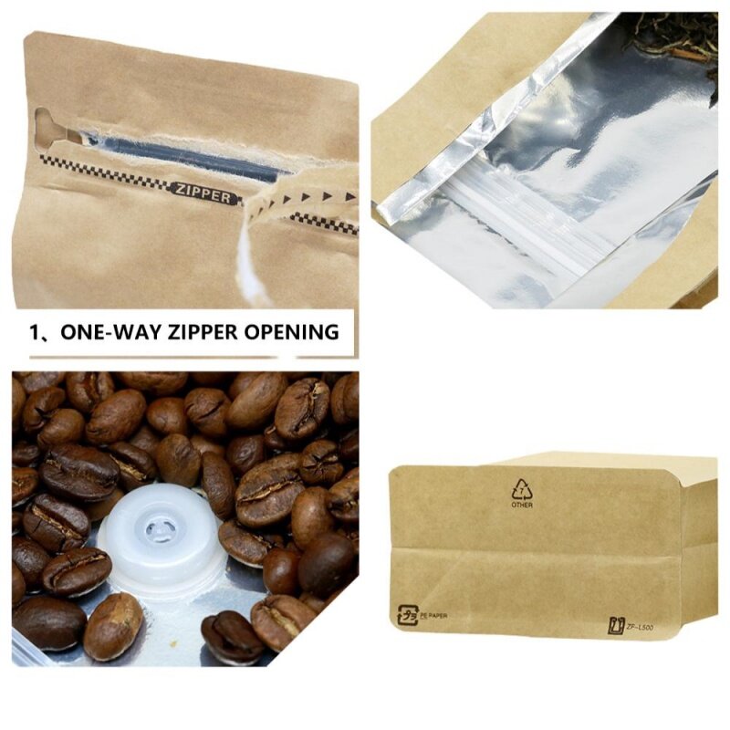 Индивидуальный продукт, матовые кофейные мешочки с квадратным дном с принтом, 250 г, 500 г, 1 кг, молния, алюминиевая фольга, сумки с плоским дном