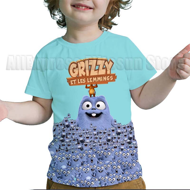 Kids Grizzy En De Lemmings 3D Print T Shirts Kinderen Cartoon T-shirts Peuter Jongens Meisjes Anime T-shirts Streetwear Tee Tops