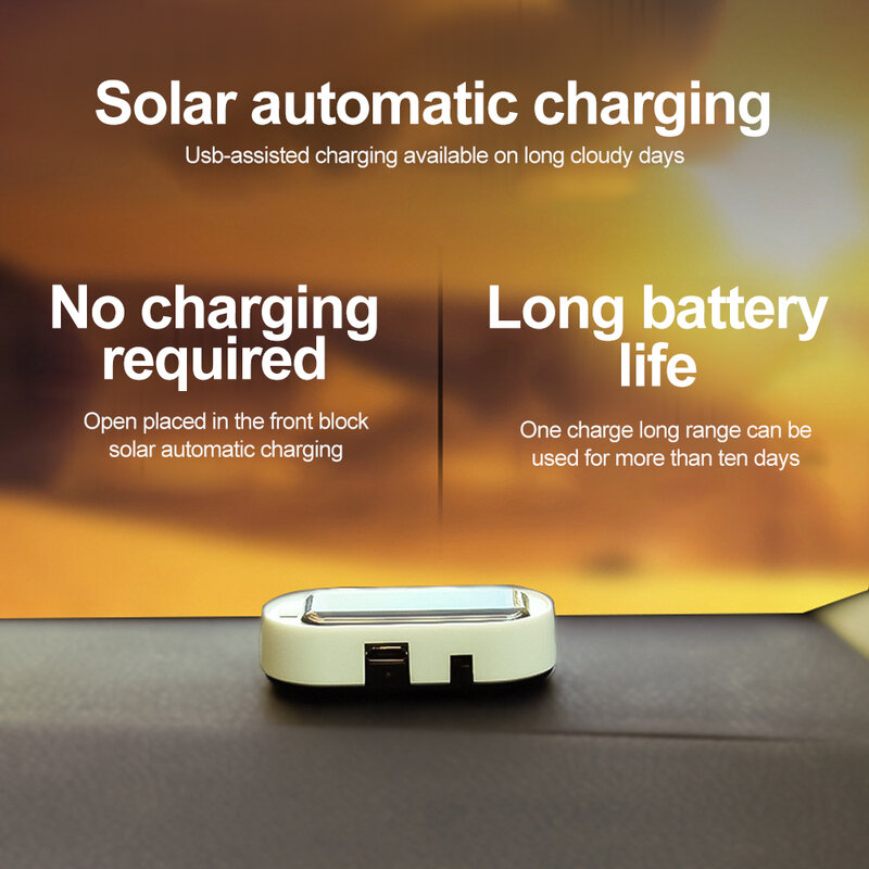 Solar-Powered imitação piscando luz de advertência para carro, simulação universal, anti-roubo, LED falso, lâmpada de precaução, automotivo
