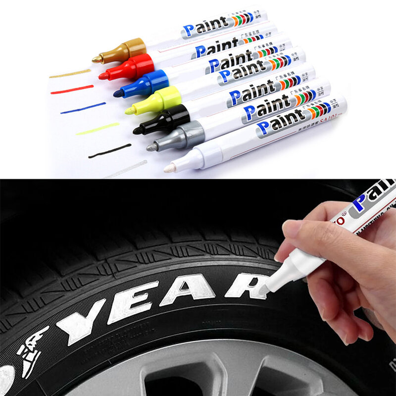 Rotulador de goma para rueda de coche, marcador de pintura permanente de Metal, con retoque de grafiti, color blanco, 1 piezas