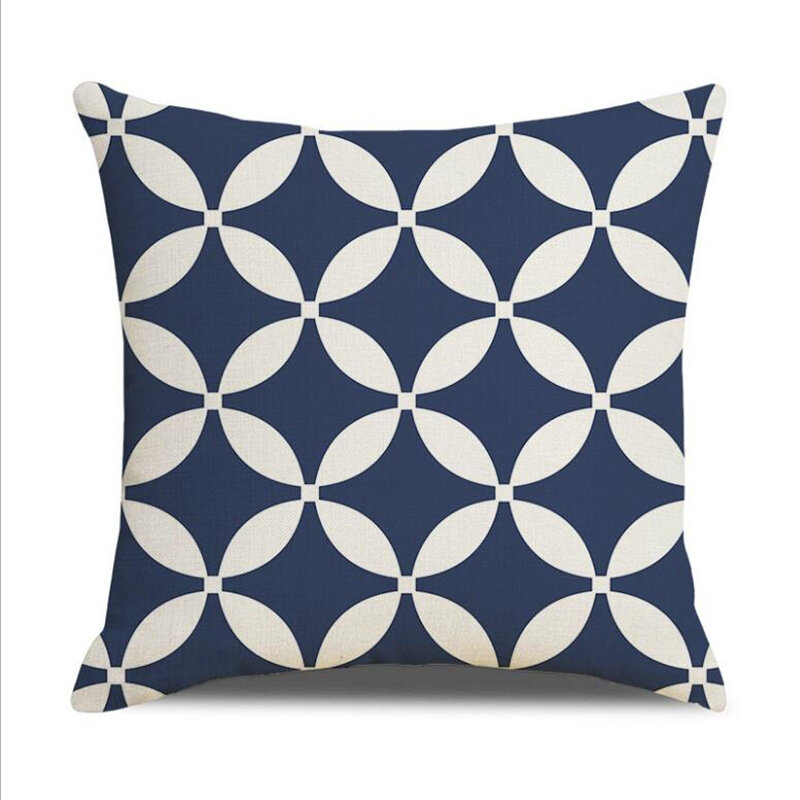 Sarung bantal pola geometris biru Navy poliester 45x45CM sarung bantal dekorasi rumah untuk Sofa ruang tamu
