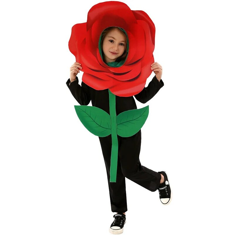 Kostum penampilan anak-anak, kostum pesta tanaman berdandan Halloween karnaval mawar Hari Valentine pakaian Cos