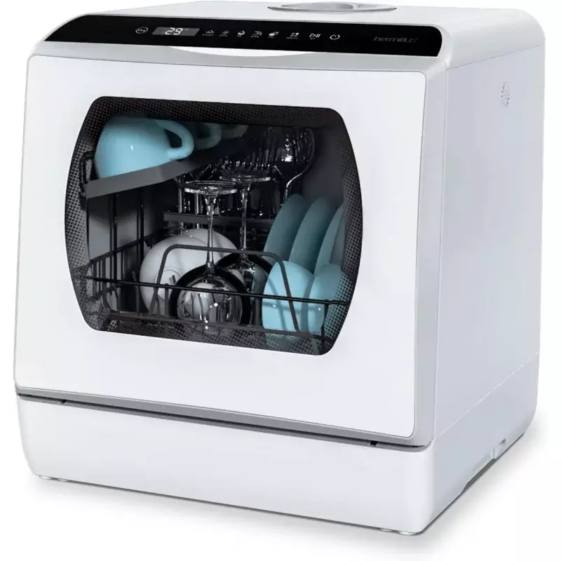 Hermitlux Countertop Dishwasher, 5 Washing Programs Portable Dishwasher With 5-Liter Built-in Water Tank For Glass Door