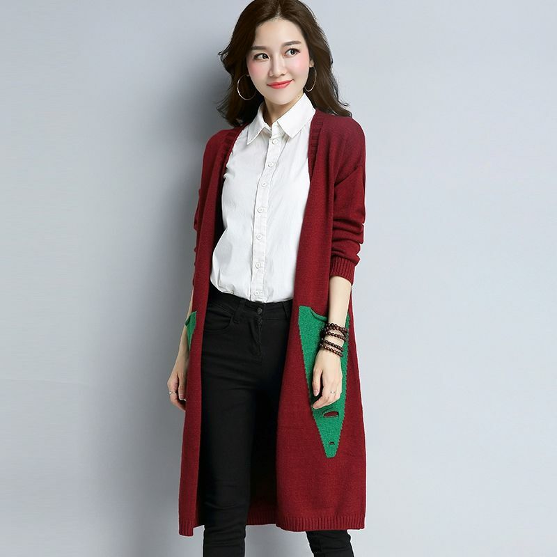 Женский вязаный кардиган средней длины, длинный свитер большого размера в Корейском стиле, Осень-зима