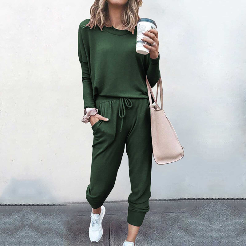 Women's Two Piece Suit Solid Color Casual Long Sleeve Tops Matching Simplicity Pants Sets Fashion Sports Suits