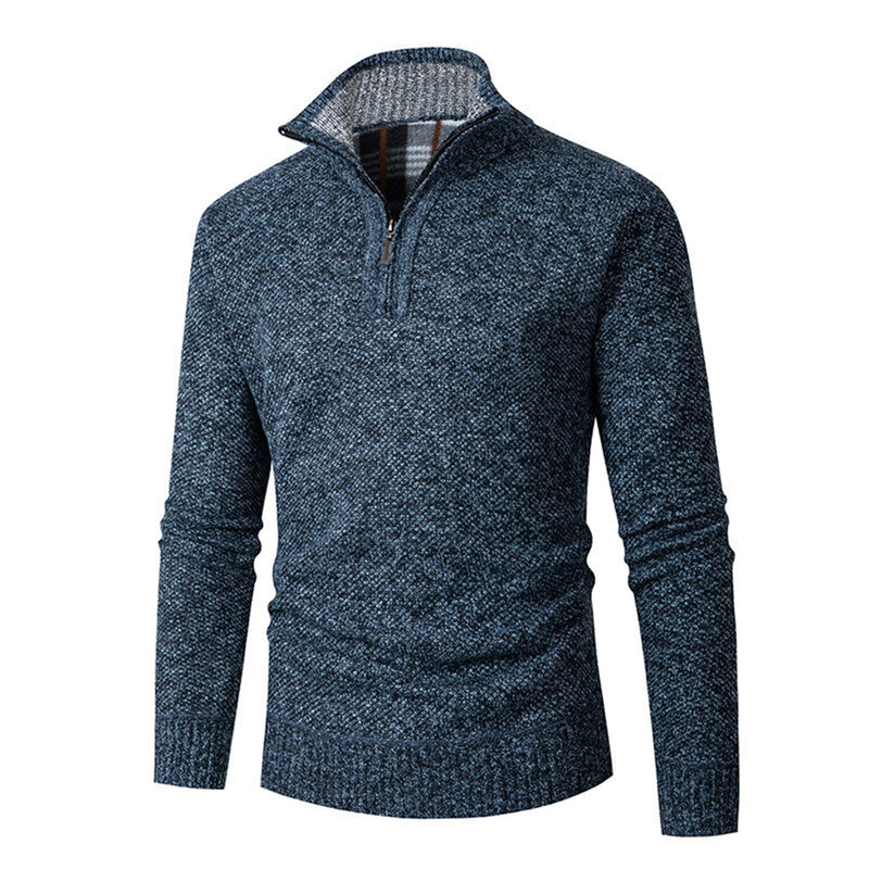 Sweater rajut pria, Sweater rajut kasual untuk pria, pakaian Pullover musim dingin hangat warna Solid leher corong 1/4