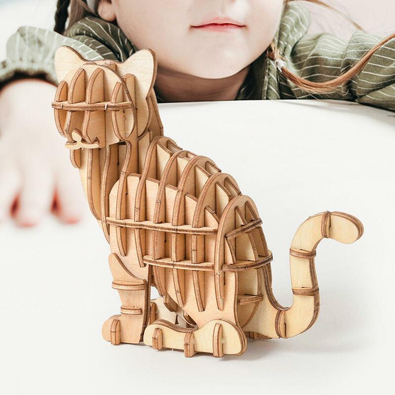 Rompecabezas 3D de madera para gato, juguete interactivo para desarrollar la motricidad fina, forma portátil, hecho a mano
