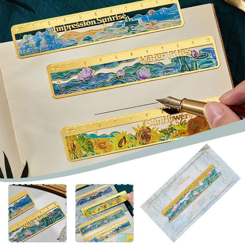 Straight Ruler Bookmarks Drawing Gift Color Series Ruler Supplies Metal Office Bookmark School Hollow Stationery J1Q2