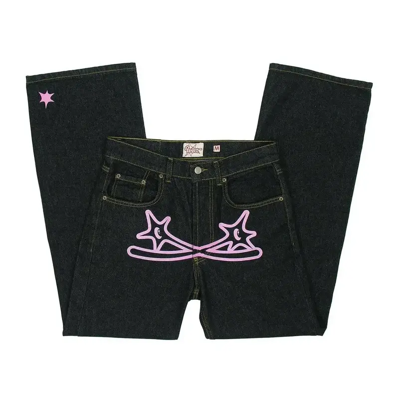 Джинсы Y2K в готическом стиле для мужчин и женщин, уличные свободные брюки из денима в стиле хип-хоп, повседневные штаны в стиле Харадзюку, черные