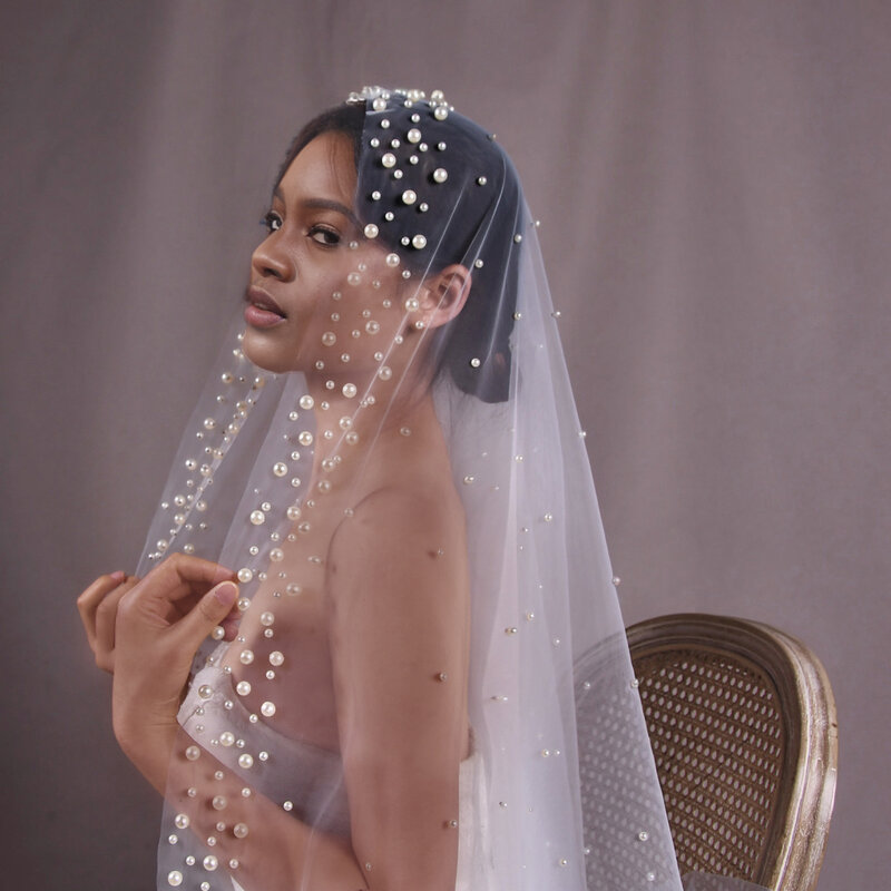 YUEJI-حجاب زفاف من طبقة واحدة بدون شعر ، حجاب لؤلؤي أنيق ، إكسسوارات زفاف ، أبيض كاتدرائية ، عرض 3 أمتار ، زفاف ، 066