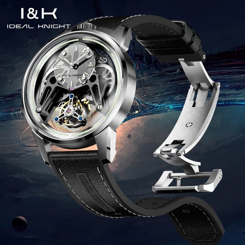 Correias impermeáveis para três relógios masculino, cavaleiro ideal, movimento turbilhão superior, nível favorito, relógio de pulso de luxo, edição limitada
