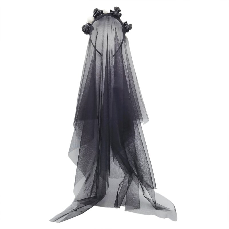 Diadema novia aterradora con velo, diadema para disfraz Halloween, tocado aro