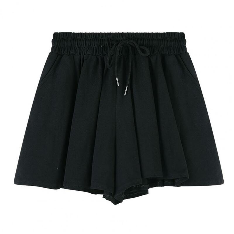 Shorts casuais elegantes para mulheres, bolsos com cordão ajustáveis, perna larga plissada para conforto, uso diário