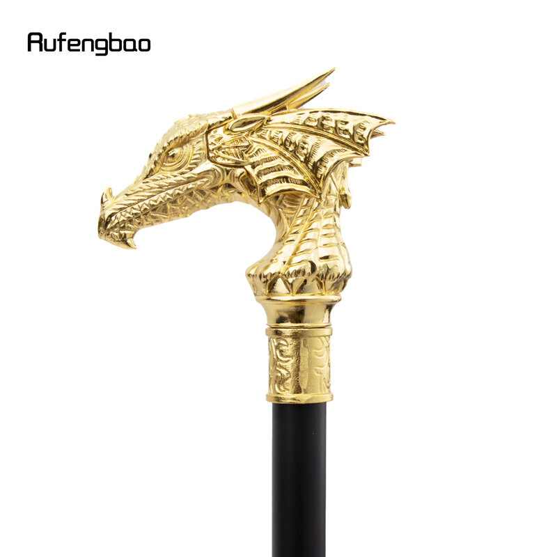 Golden Luxury Dragon Head Single Joint Walking Stick with Hidden Plate Self Defense Fashion Cane Plate Cosplay Crosier 93cm