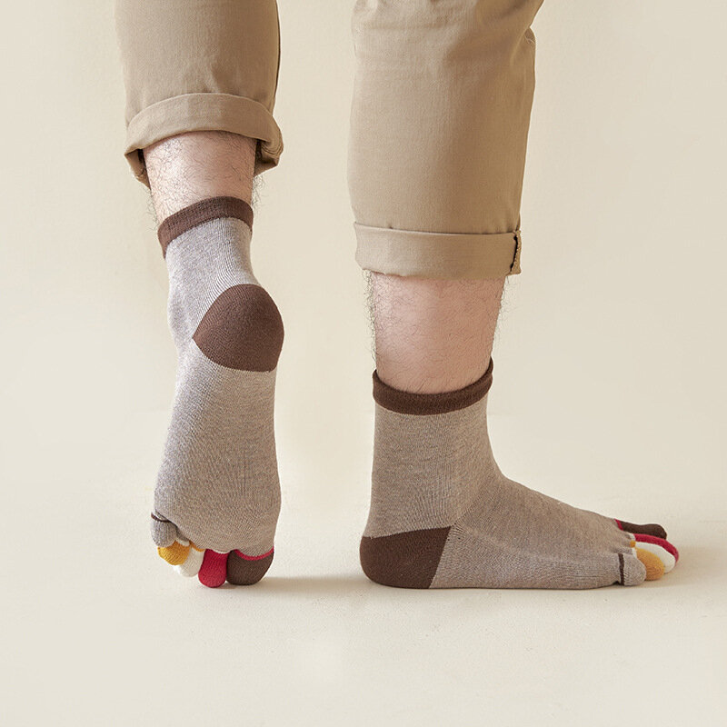 Chaussettes de sport en coton à cinq doigts pour hommes, chaussettes de rinçage, patchwork, document, course en plein air, chaussettes de yoga, printemps, automne, 1 paire
