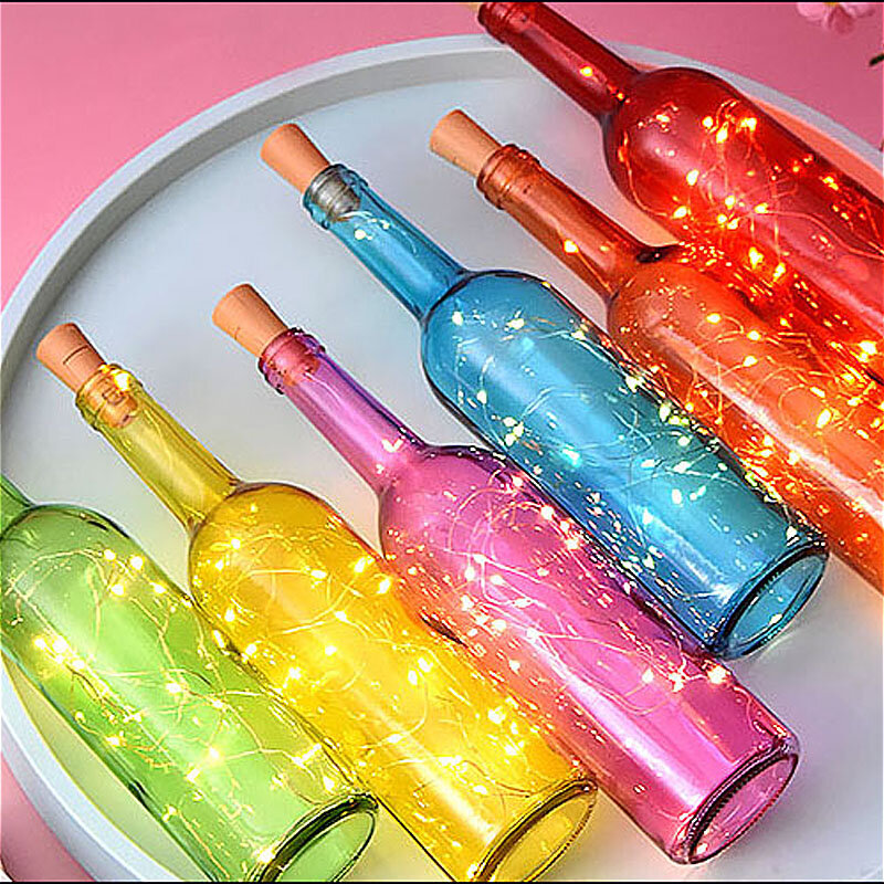 Barra de luz LED con cable de cobre para botella de corcho, 10 piezas, alimentada por batería, 2m, tapón para botella de vino, fiesta de cumpleaños