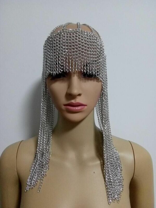 Palco egípcio passarela cabelo accessaires discoteca barra headwear dj cantor feminino modelo de metal corrente headpiece