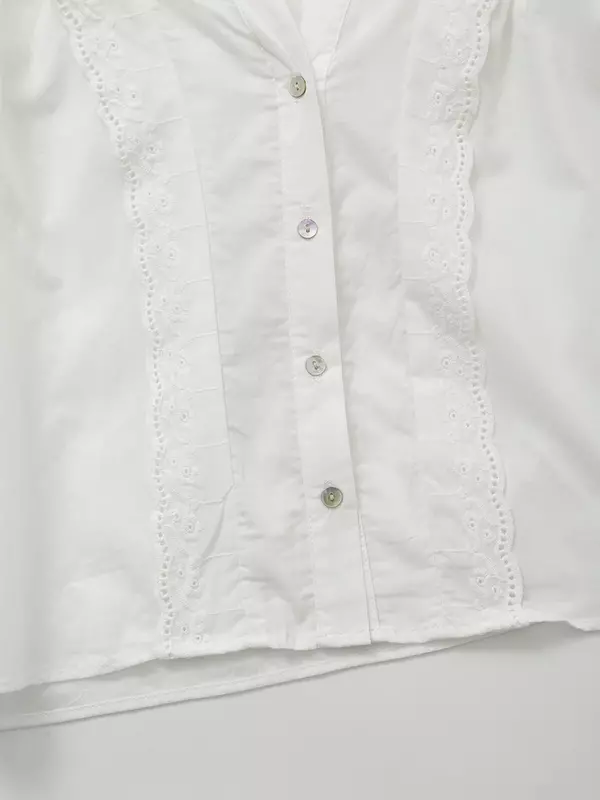 Camisa informal de encaje vertical para mujer, top elegante de manga larga con botones, decoración en capas, retro, nueva moda