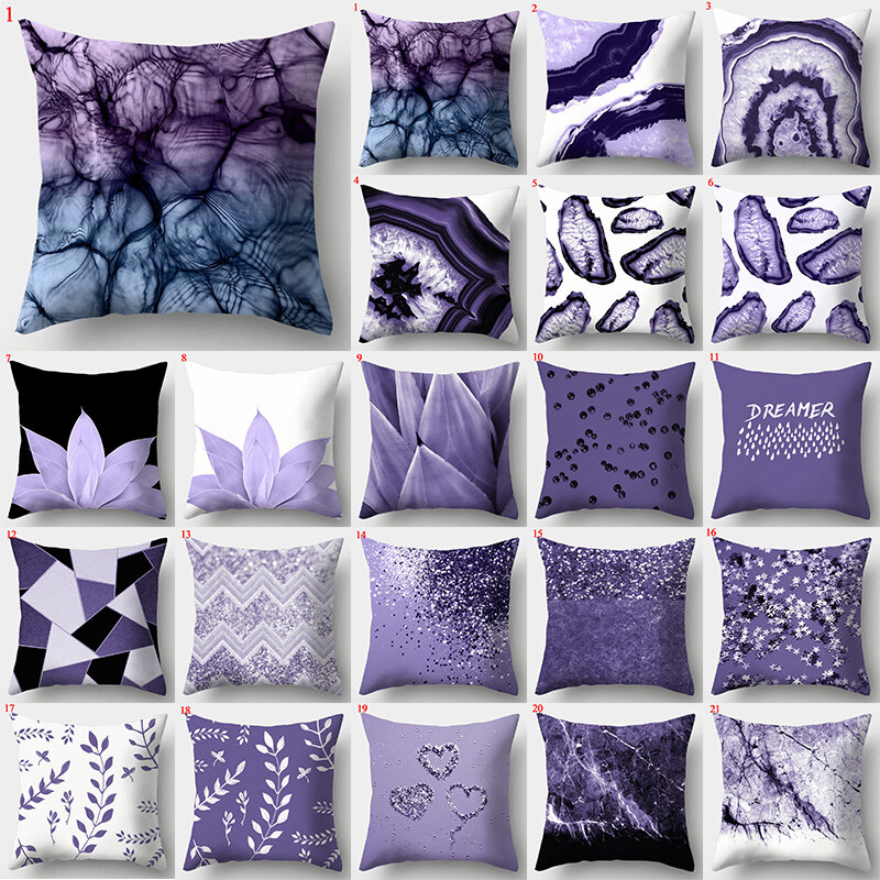 Housses de coussin géométriques violettes, taie d'oreiller carrée, décoration pour la maison, 45x45cm