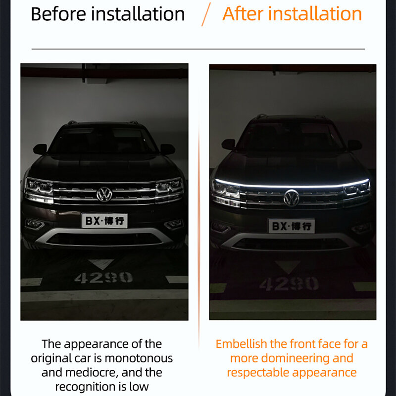 Luz LED de circulación diurna para capó de coche, luces decorativas DRL, lámpara ambiental decorativa, 12V