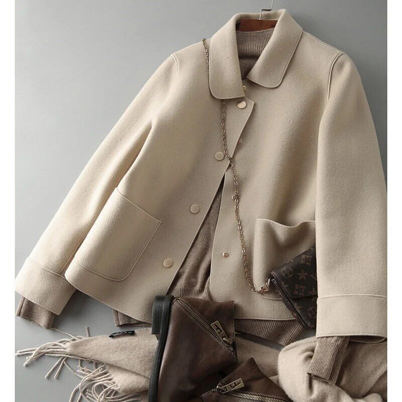 Abrigo corto de lana para mujer, prenda sencilla y ligera, a la moda, holgada, combina con todo, primavera y otoño, 2023