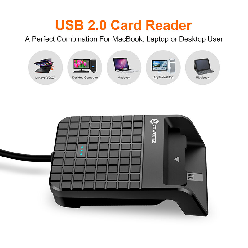 Zoweetek pembaca kartu ID USB asli, pembaca kartu pintar Chip DNI CAC Bank EMV