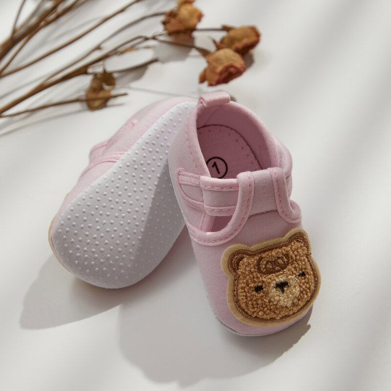 VISgogo 아기 캔버스 신발, 만화 곰 미끄럼 방지 워킹 슈즈, 캐주얼 플랫, 여아 남아용, 0-18 개월