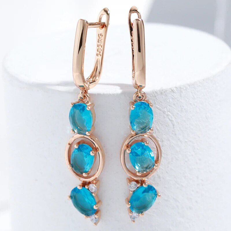 SYOUJYO Fashion Blue Natural Zircon Long Dangle Earrings For Women 585 Rose Golden Vintage Jewelry