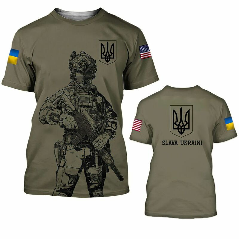 Ukraine Herren T-Shirt Sommer Kurzarm Ukraine National Emblem Flagge 3D-Druck Mode Rundhals Pullover Shirt Herren bekleidung