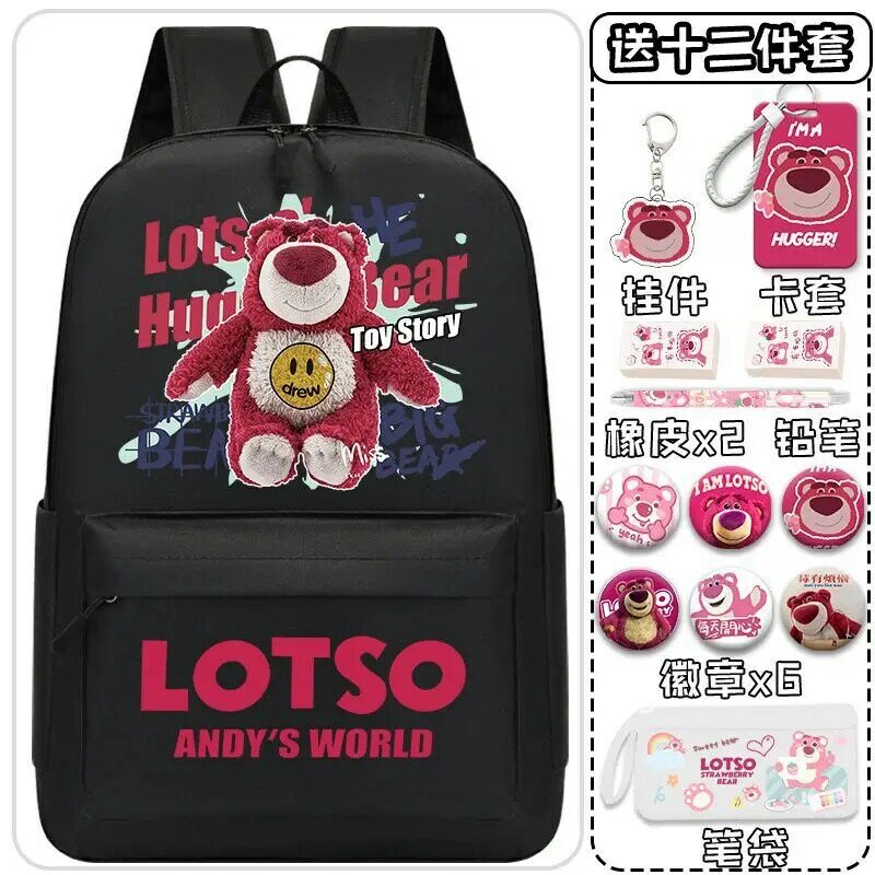Sanrio Strawberry Bear Cartoon Student Schoolbag, mochila de descompressão leve, grande capacidade, homens e mulheres, durável