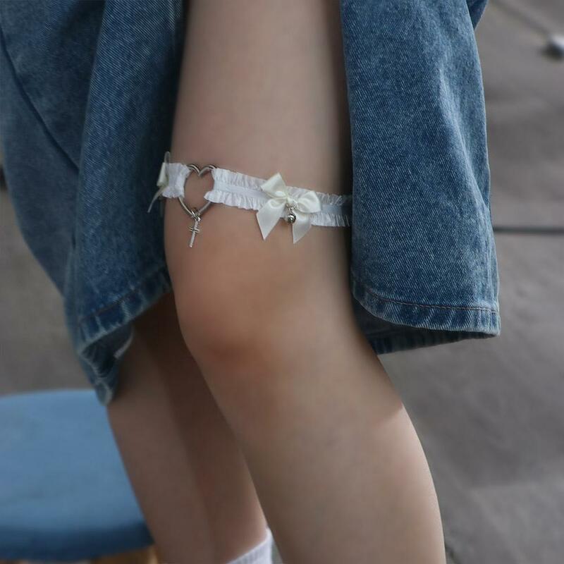 Akcesoria do odzieży gotyckie punkowe Lolita Jk z kokardą damskie szelki w kształcie serca podwiązka na nogę seksowne szelki