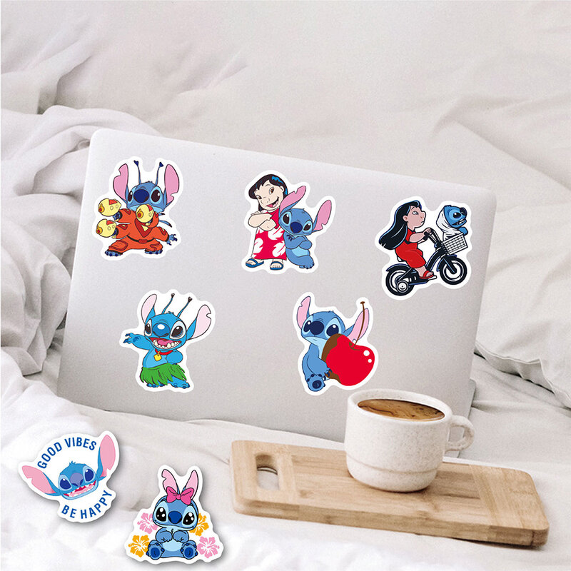 Disney-Lilo e Stitch Vinyl Adesivos para Crianças, Decalques Cute Cartoon, Telefone DIY, Carro, Laptop, Anime Kawaii, Brinquedos, 10 pcs, 30 pcs, 50 pcs, 100pcs