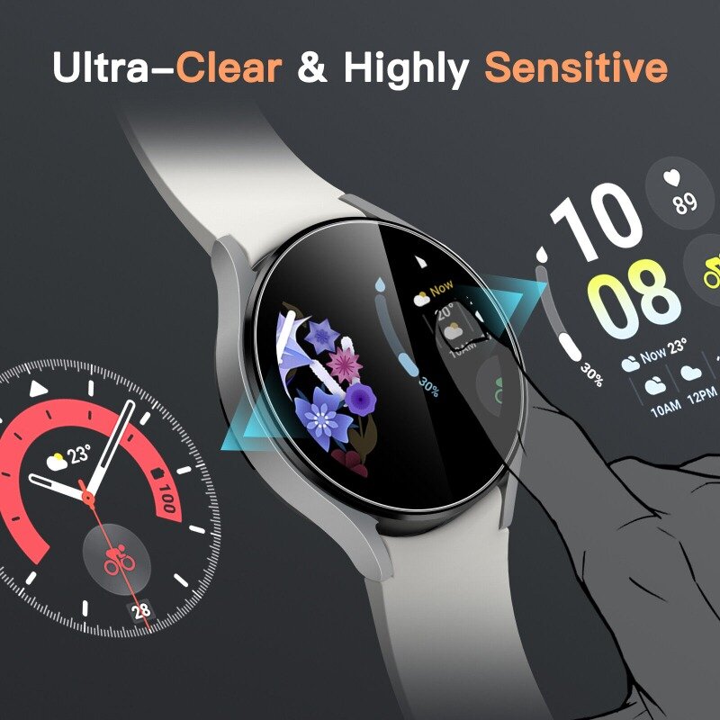 กระจกนิรภัยสำหรับ Samsung Galaxy Watch 5/4/3 40มม. 42มม. 44มม. 46มม. ฟิล์มป้องกันหน้าจอ Watch4แบบคลาสสิกป้องกันรอยขีดข่วน