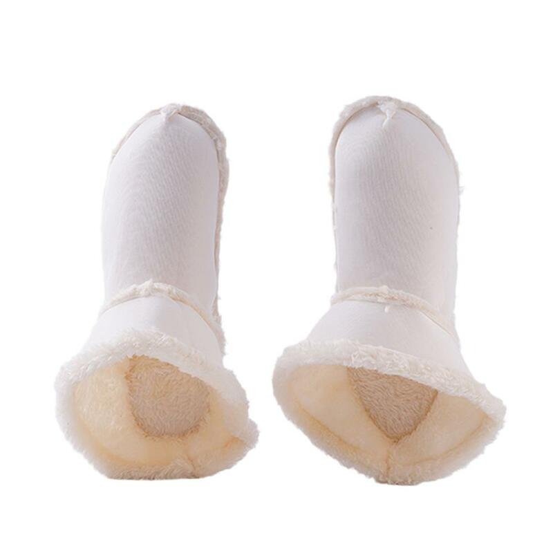 C6O9รองเท้าแบบมีรูระบายผู้หญิงถุงหุ้มรองเท้าขาว1คู่, ปลอกผ้าหนานุ่มสามารถถอดซักได้ให้ความอบอุ่นในฤดูหนาว