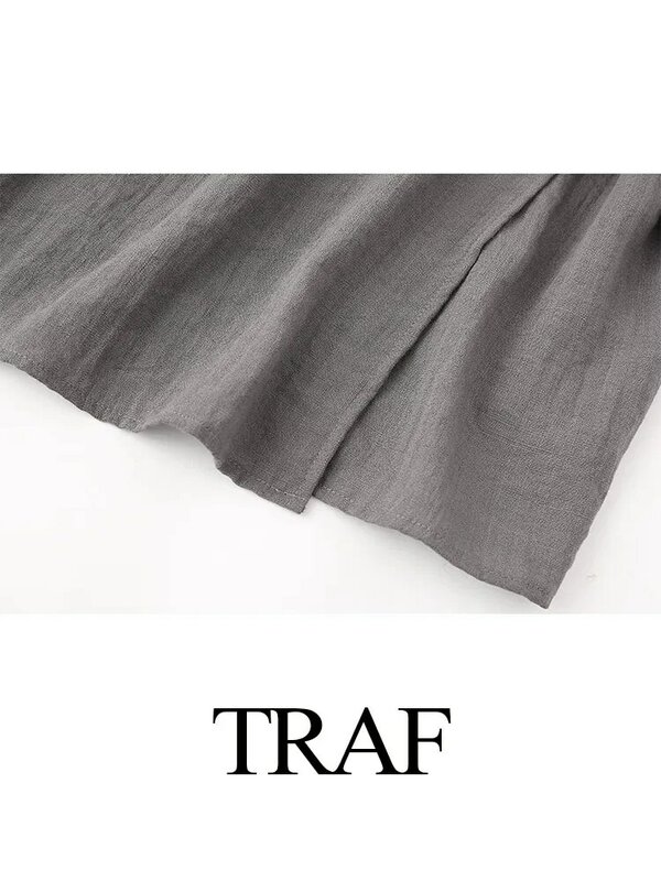 Женский элегантный комплект из 2 предметов TRAF 2024, блузка с V-образным вырезом и асимметричными кружевными вставками + широкие брюки с эластичным поясом, повседневный шикарный костюм