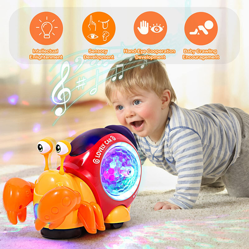 Mainan anak-anak merangkak kepiting berjalan menari hewan peliharaan elektronik Robo Hermit kepiting siput bersinar dengan lampu musik hadiah mainan bayi balita