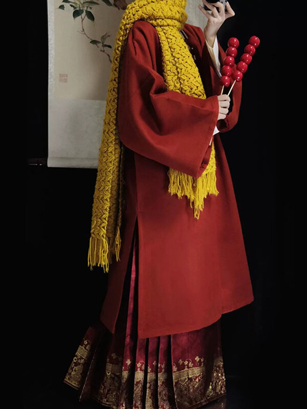 المرأة خمر Hanfu ساحة الرقبة سترة ، الحصان فستان الوجه ، مجموعة السنة الجديدة ، الخريف ، الشتاء