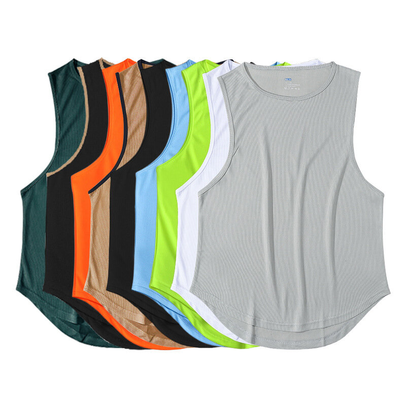 Letnie T-shirty sportowe dla mężczyzn w jednolitym kolorze bez rękawów na siłownię podkoszulek do eksponowania mięśni Fitness na siłownię
