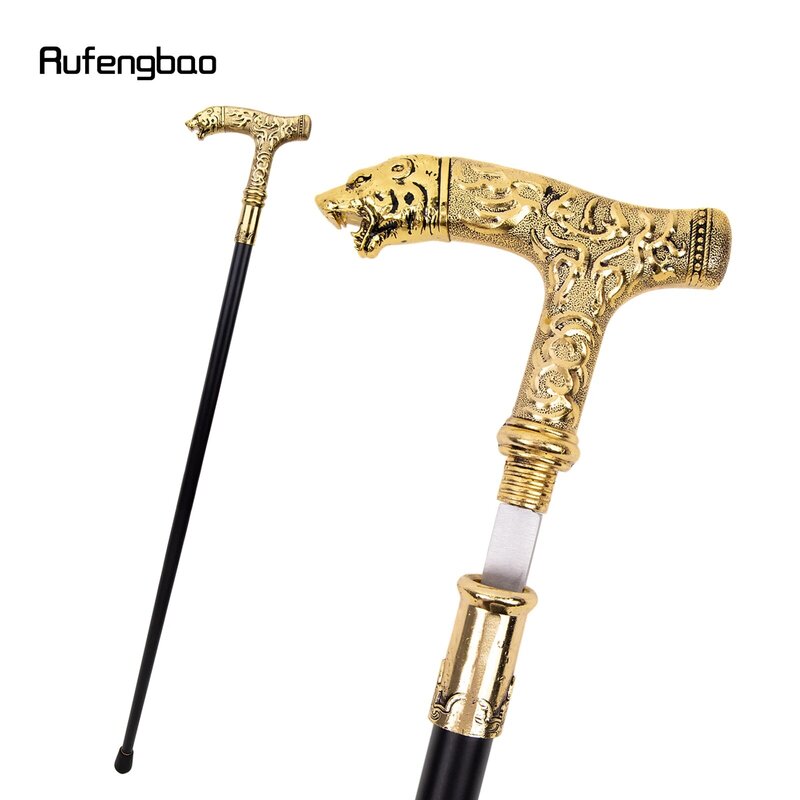 Golden Bear Handle Single Joint Walking Stick with Hidden Plate Cane Plate Decorative Cospaly Party Halloween Crosier 93cm