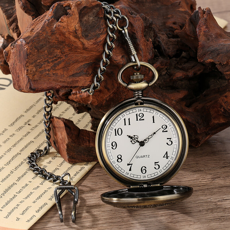 Reloj de bolsillo de cuarzo para hombre, accesorio masculino con diseño de flor de madera roja y Círculo hueco de bronce elegante, con cadena de bolsillo Retro, regalos elegantes antiguos