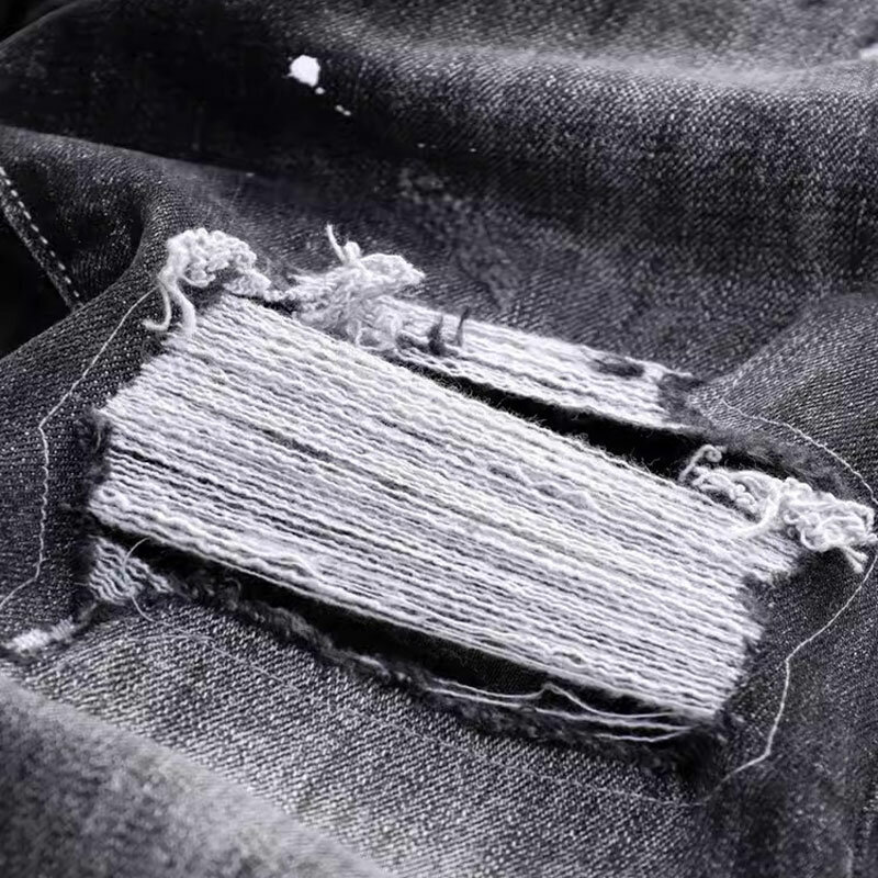 Jeans déchirés peints pour hommes, pantalons en denim Hip Hop, mode de rue rétro, noir, gris, coupe couvertes commandée, designer imprimé, zones bre