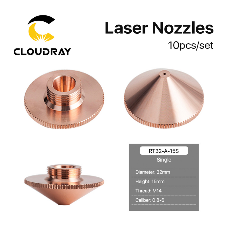 Cloudray-boquillas láser de soldadura, 10 piezas, diámetro de 32mm, calibre H15, 0,8-6,0, capas individuales/dobles, para máquina CNC de corte de fibra