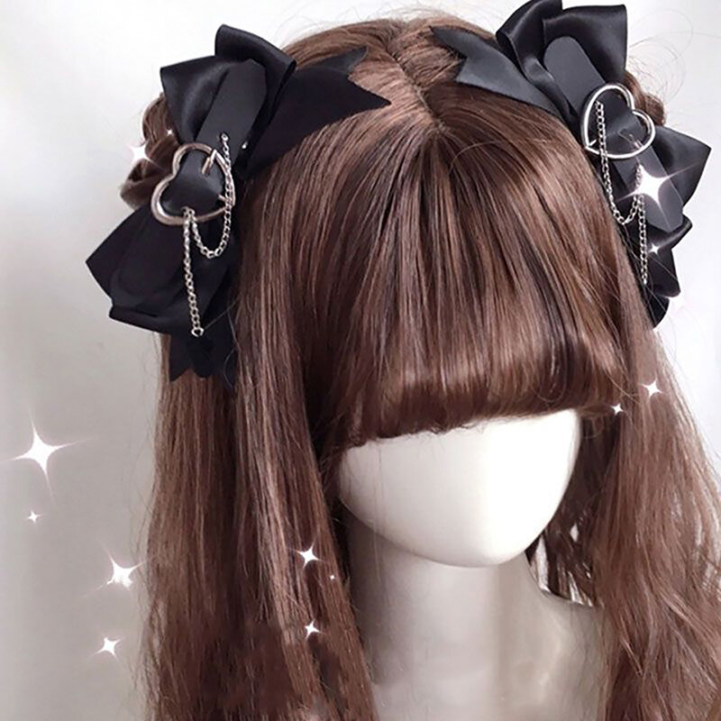 Lolita Bowknot Hair Clip Ponytail Bangs Hair Travel Hairpins Lovely Hairclip Cool Punk Headdress Bow Barrettes Hair Accessories