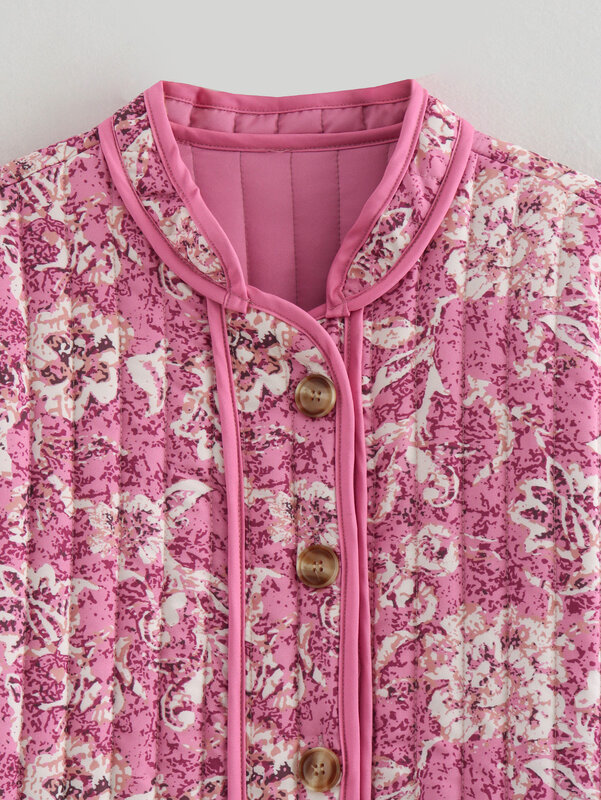 Abrigo holgado de algodón con cuello de pie para mujer, Abrigo acolchado de manga larga con botones, Top elegante, 2024