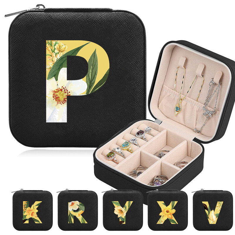 Kotak penyimpan perhiasan wanita ritsleting baru kotak Organizer permata portabel kotak perhiasan cincin kalung bepergian seri pola bunga