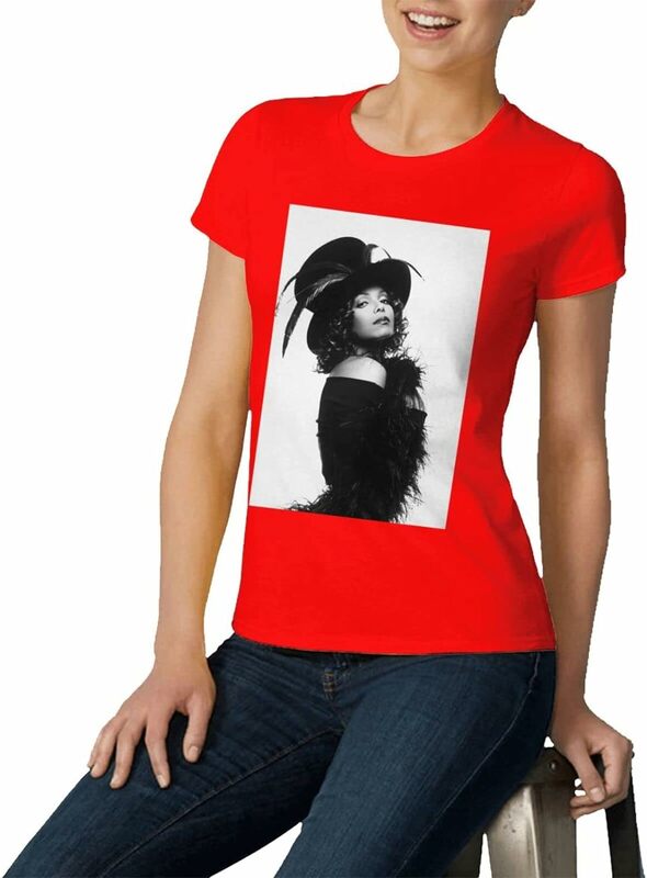 Janet Music Jackson Women's Classic Shirt Cotton Crew Neck Casual Top Short Sleeve T-Shirt Black