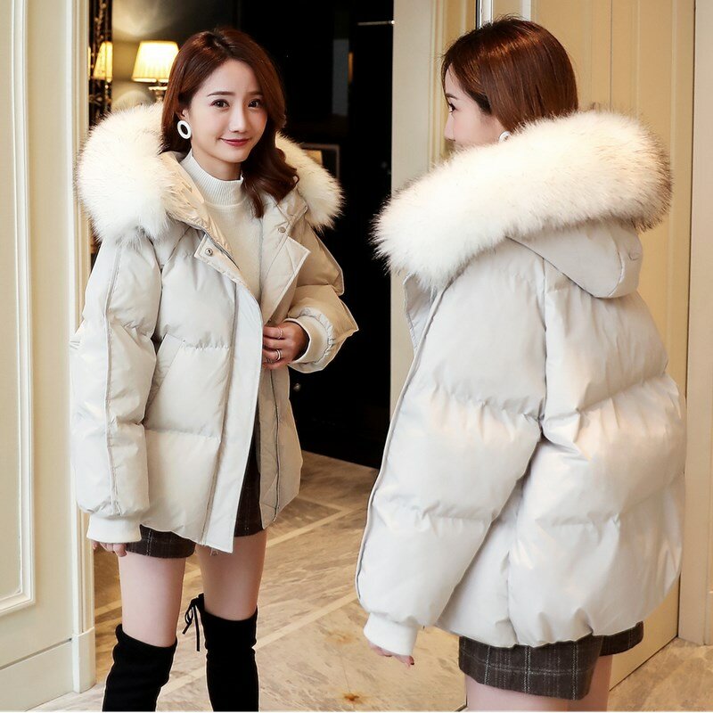 Winter Jacket Parkas Women Coat Big Fur Collar Hooded Warm Parkas Cotton Wadded Coat Snow Wear Thicken Female Jackets Outwear