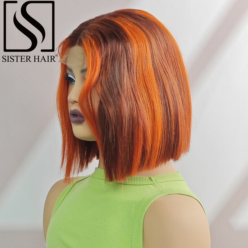 P4-350 Color 180% Density Straight Bob Wig Human Hair Wig 2x6 Lace Short Straight Colored Bob Wig PrePlucked Brazilian Hair Wigs