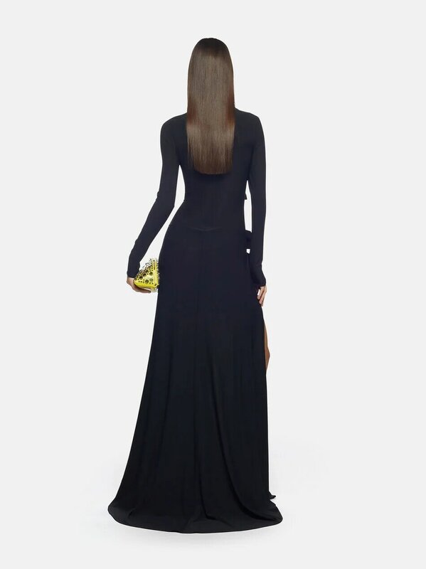 Schwarze Luxus Abendkleider für Frauen Brithday Ballkleid sexy aushöhlen Damen kleid Mode neue elegante Party Robe